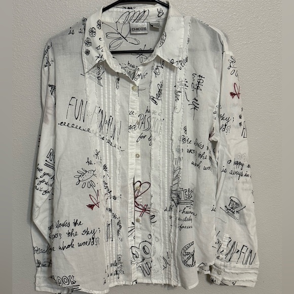 Chico's Black and White Graphic Shirt Affirmation Positive Fun Quirky Size 3 - Picture 1 of 11